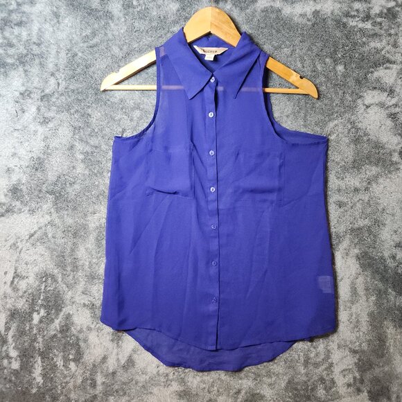 DECREE Sleeveless Top Womens Blue Career Formal Blouse Semi Sheer Size S NEW - Picture 1 of 8